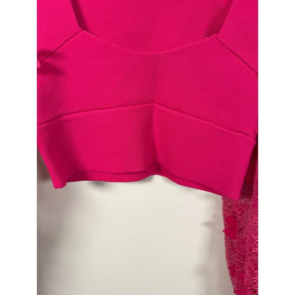 Free People Flutter By Crop Top Size XS Pink Butterfly Whimsical Ethereal